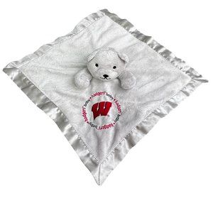 UW Badgers Wisconsin Baby Fanatics Lovey Lovie Security Blanket Gray Satin Bear